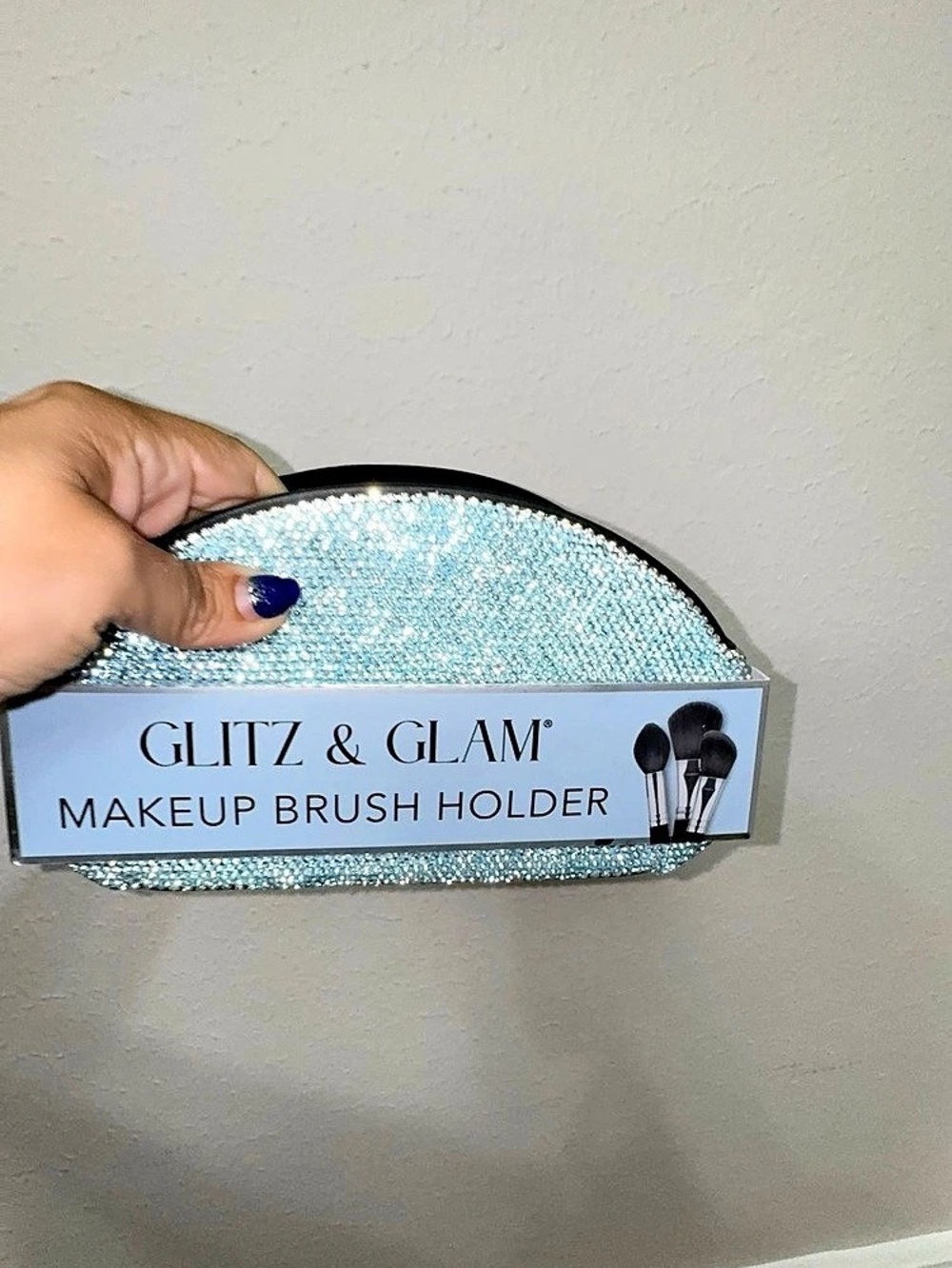 Glitz & Glam Rhinestone Makeup Brush Holder Blue & Silver
